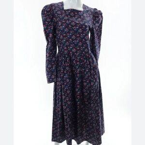 Laura Ashley Vintage 80sPuff Long Sleeve Blue Floral Floral Cotton Maxi Dress 8